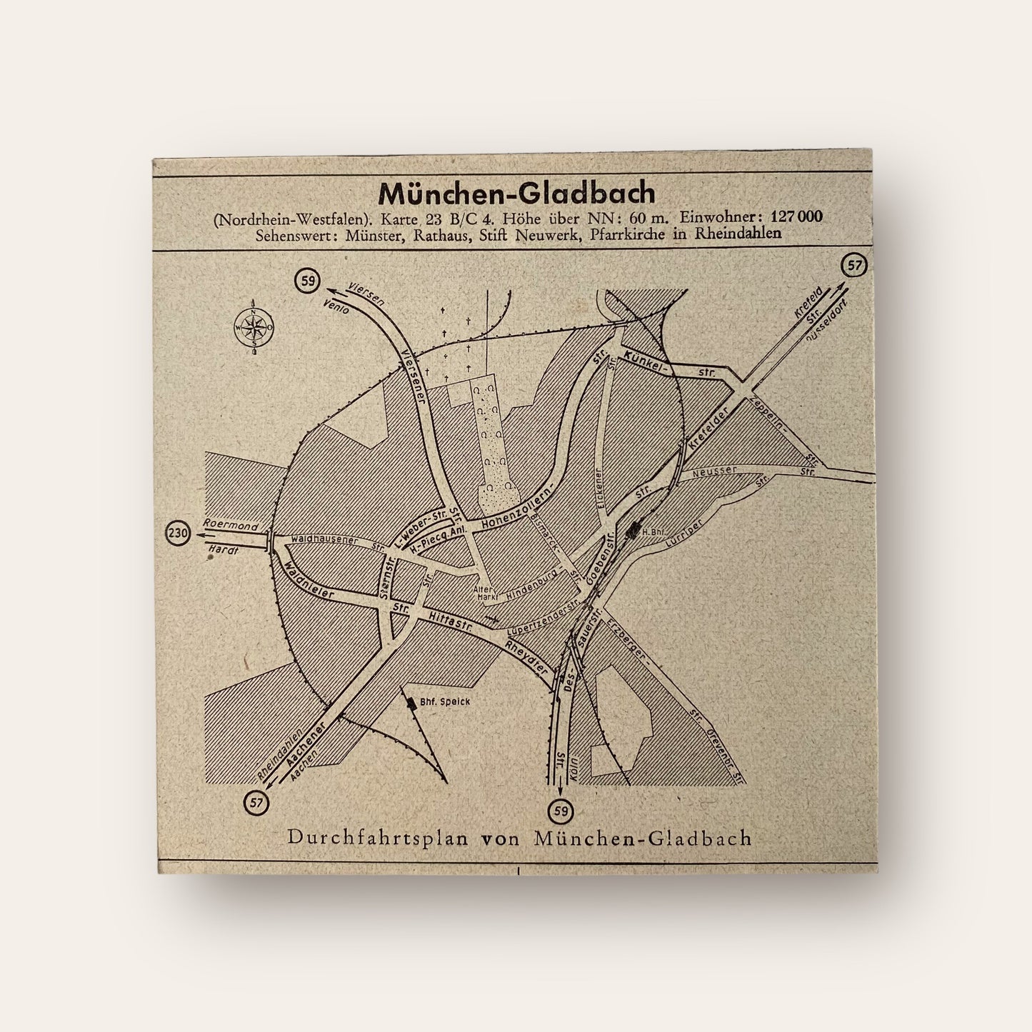 Vintage Bild MÜNCHEN-GLADBACH aus Straßenatlas 1936