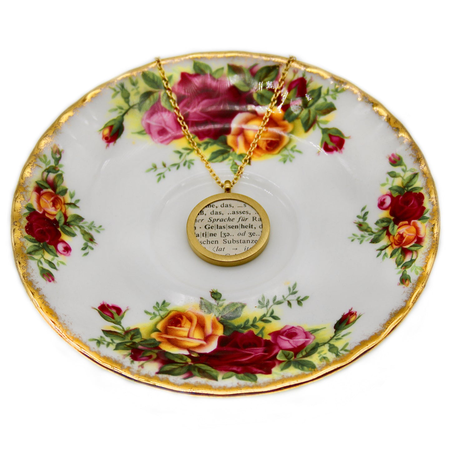 Große personalisierte Medaillonkette mit deinem Wort aus historischem Papier im Classic Gold Design