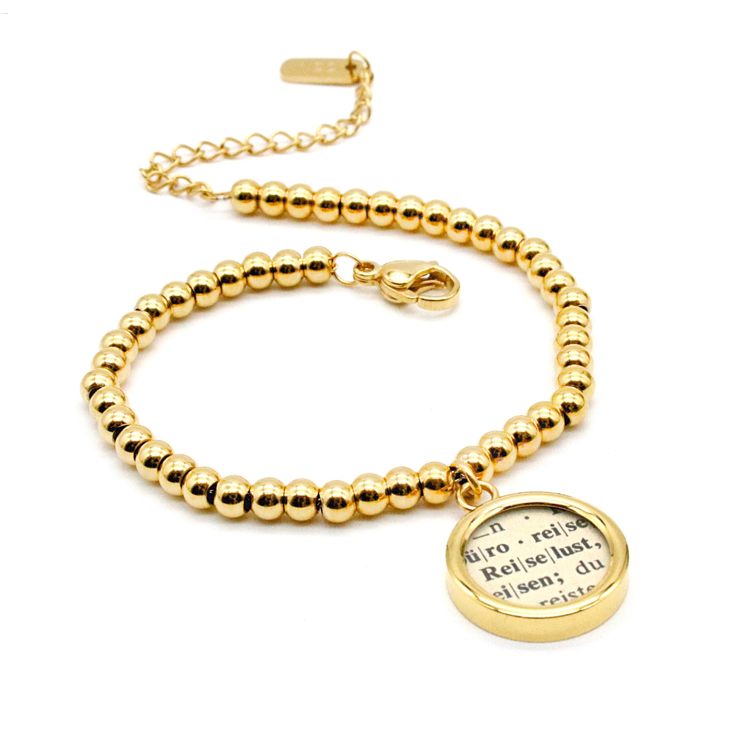 Armband mit deinem persönlichem Wort aus historischem Papier im Typewriter Gold Design
