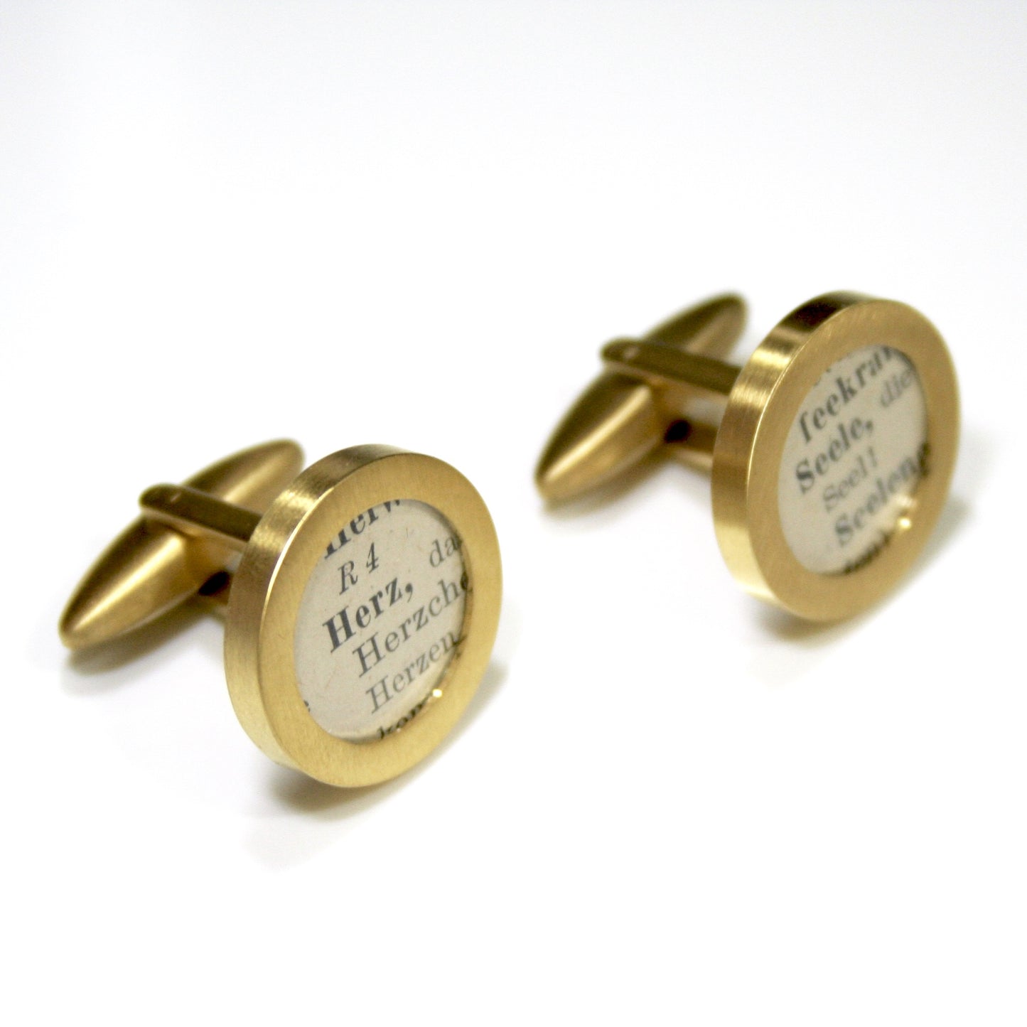 Manschettenknöpfe mit persönlichen Worten aus historischem Papier im Classic Gold Design