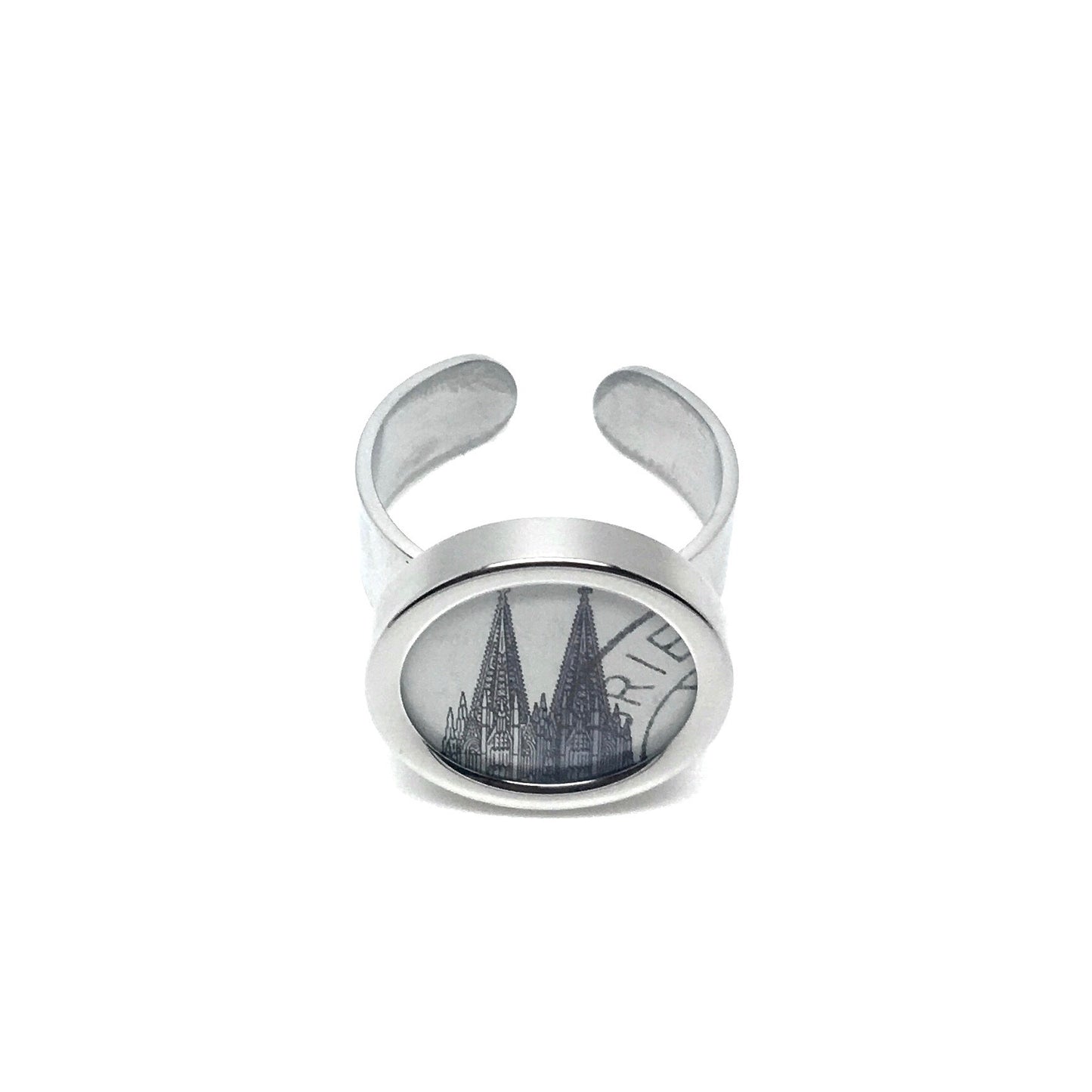 Ring mit schwarz-weißer Kölner Dom Briefmarke