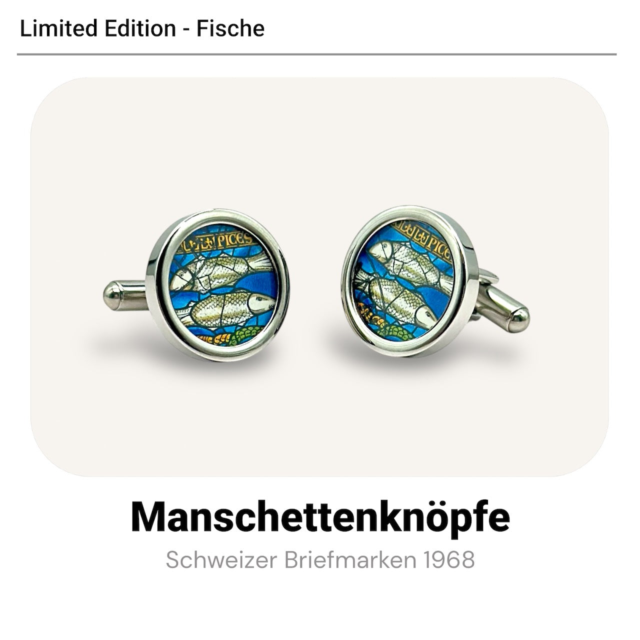 Manschettenknöpfe mit Briefmarken Fische im Typewriter Design - Limitiert