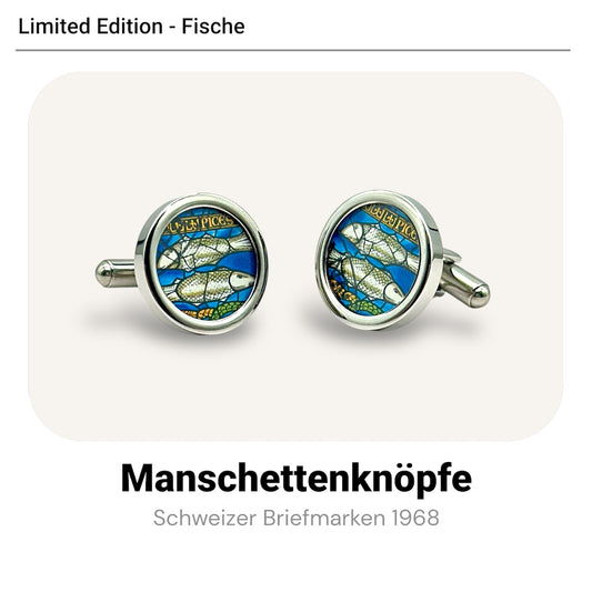 Manschettenknöpfe mit Briefmarken Fische im Typewriter Design - Limitiert