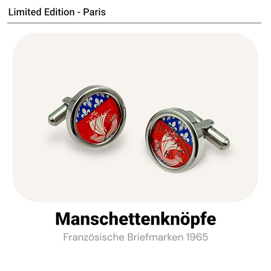 Manschettenknöpfe PARIS mit original Briefmarken im Typewriter Design - Limitiert