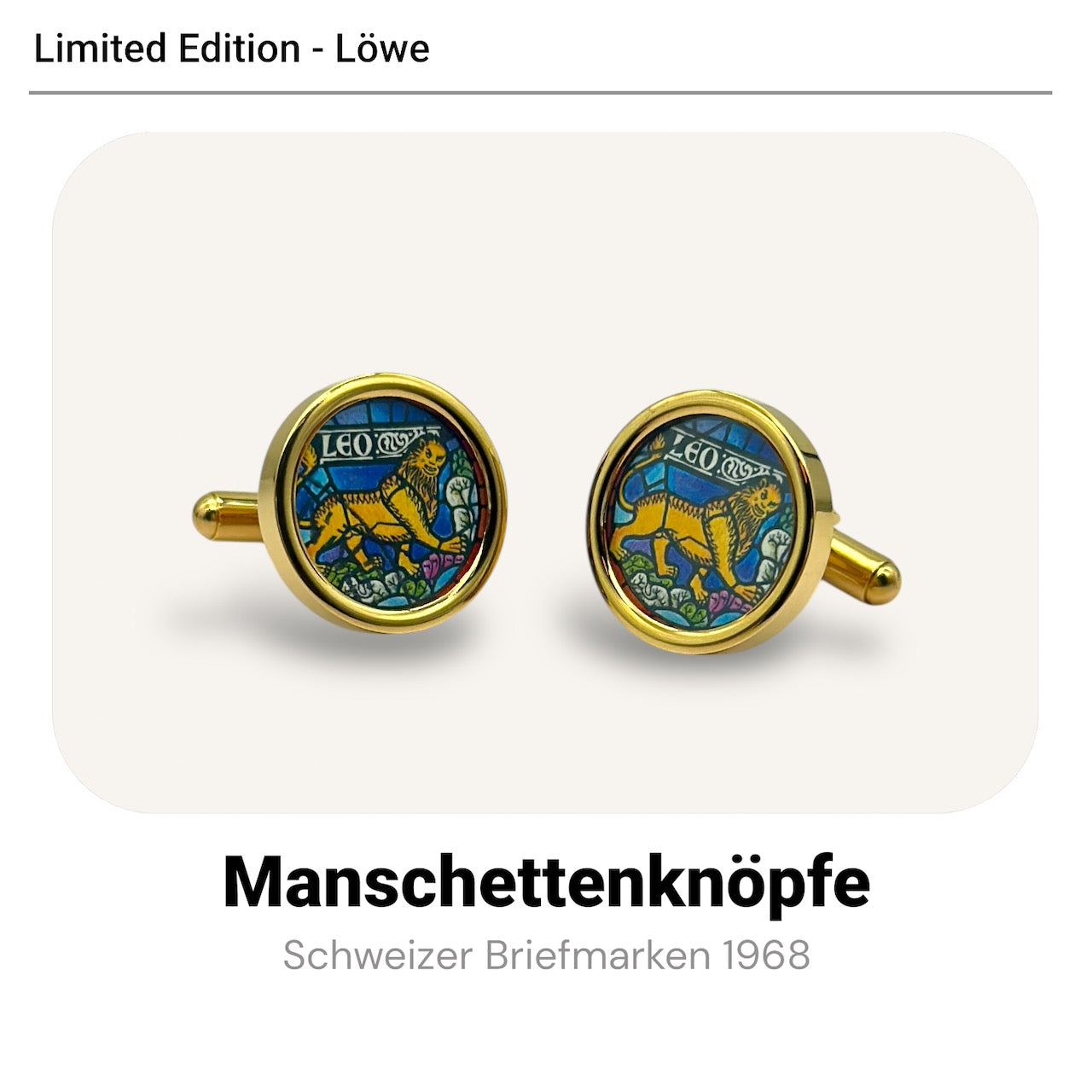 Manschettenknöpfe mit Briefmarken Löwe im Typewriter Design - Limitiert