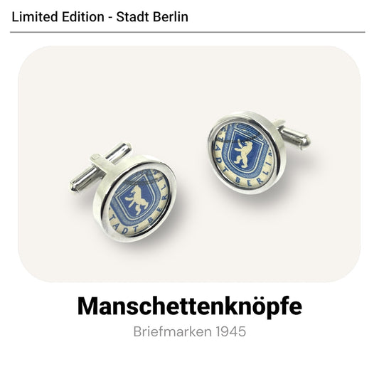 Manschettenknöpfe mit Stadt Berlin Wappen und Bär Briefmarken im Typewriter Design. Limitierte Auflage
