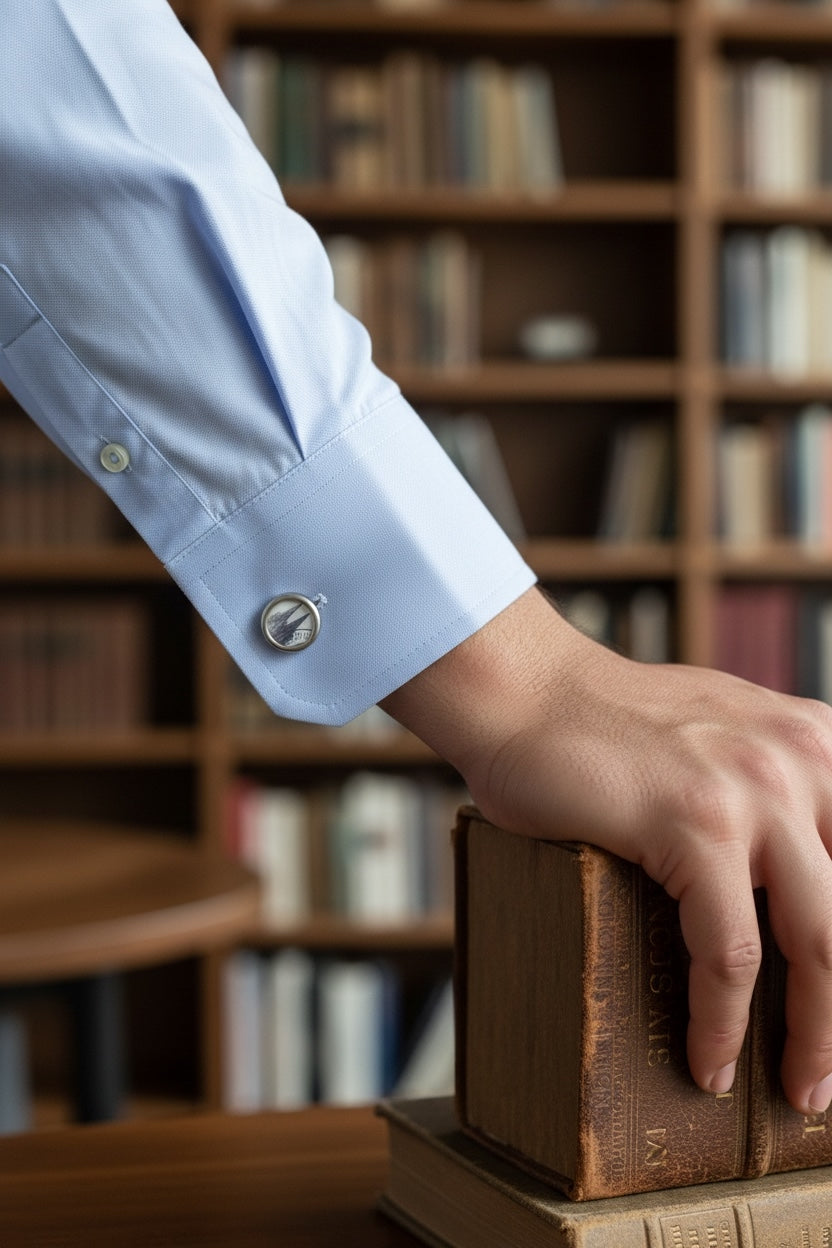 Manschettenknöpfe mit schwarz-weißen Kölner Dom Briefmarken im Typewriter Design