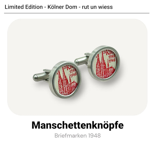 Manschettenknöpfe mit Kölner Dom Briefmarken von 1948 "Rut un wiess" im Typewriter Design - Limitiert