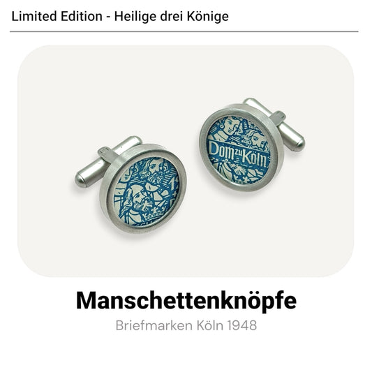 Manschettenknöpfe mit Kölner Briefmarken von 1948 "Die Heiligen Drei Könige " im Typewriter Design - Limitiert