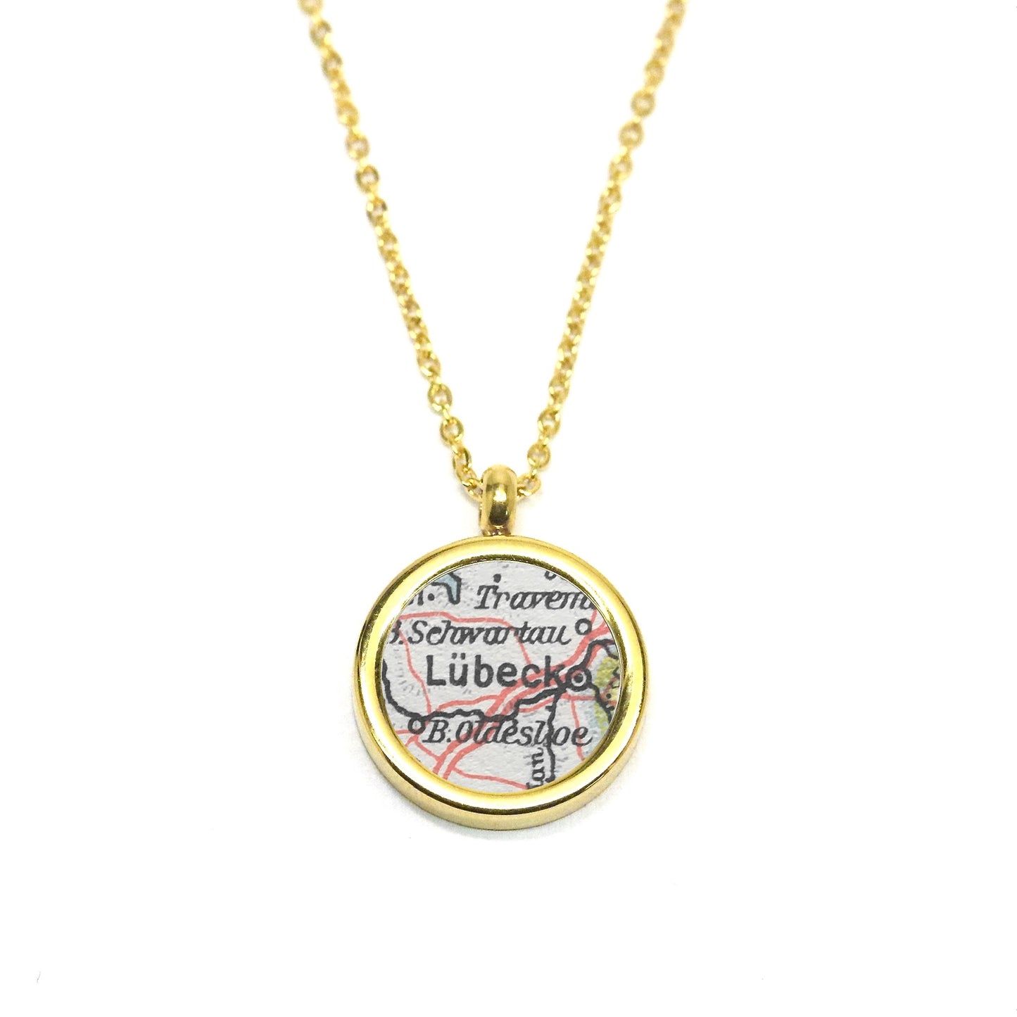 Medaillonkette mit deiner Lieblingsstadt aus original Landkarte im Typeriter Gold Design