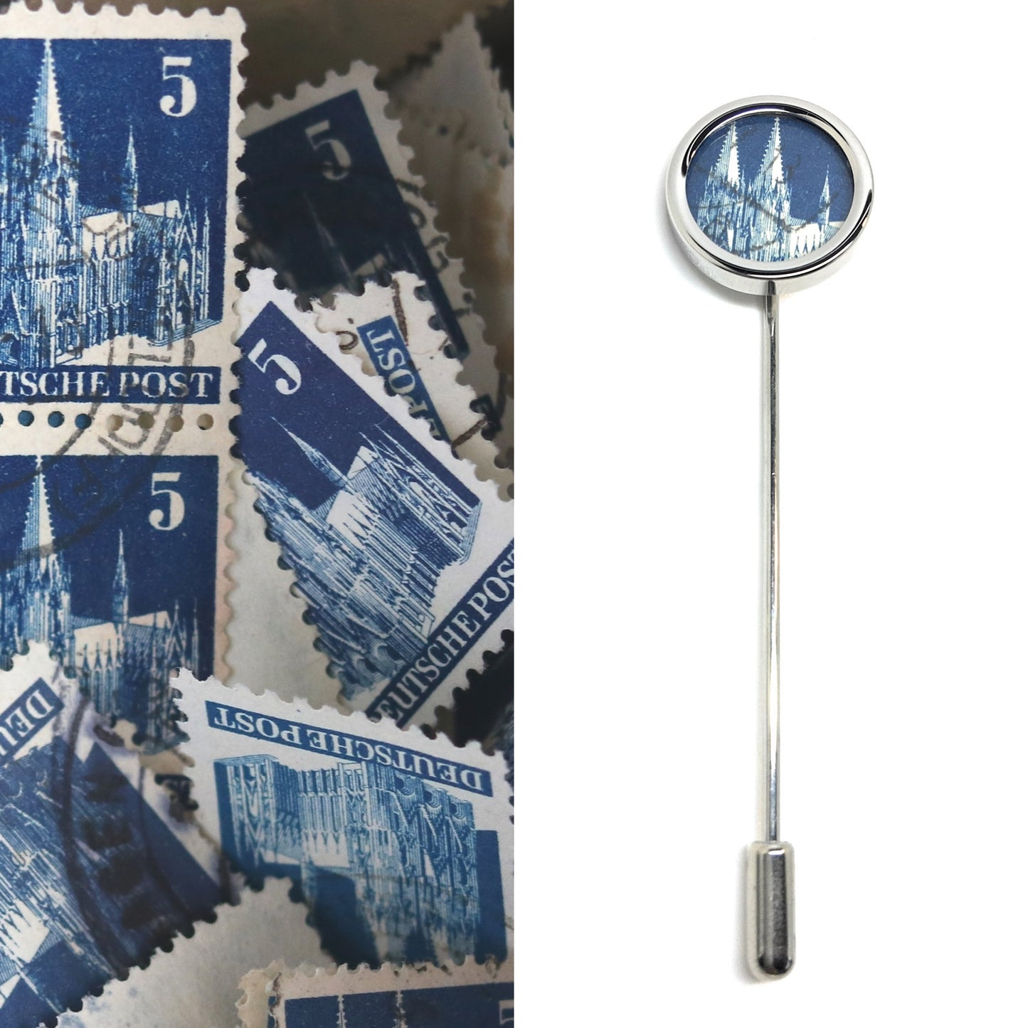 Anstecknadel mit blauer Kölner Dom Briefmarke
