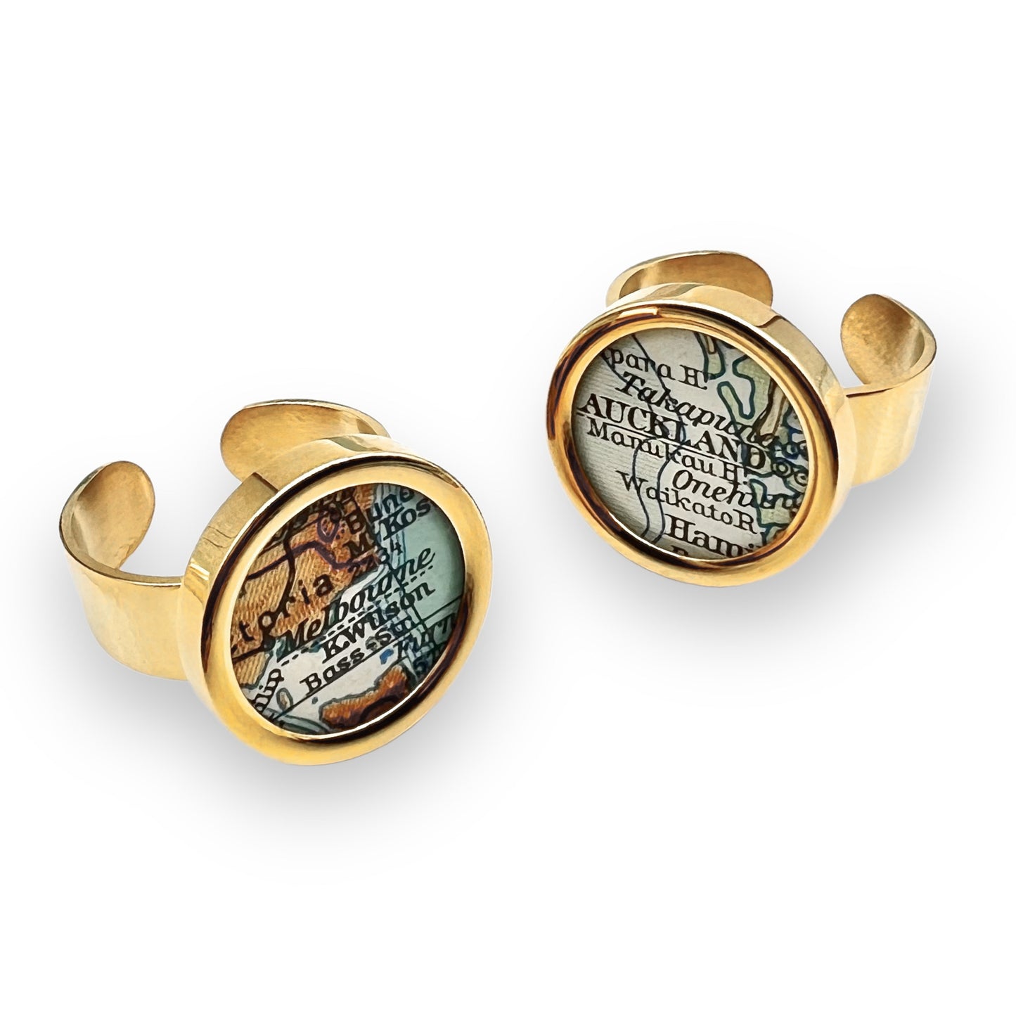 Ring mit deiner Lieblingsstadt aus original Landkarte im Typewriter Gold Design